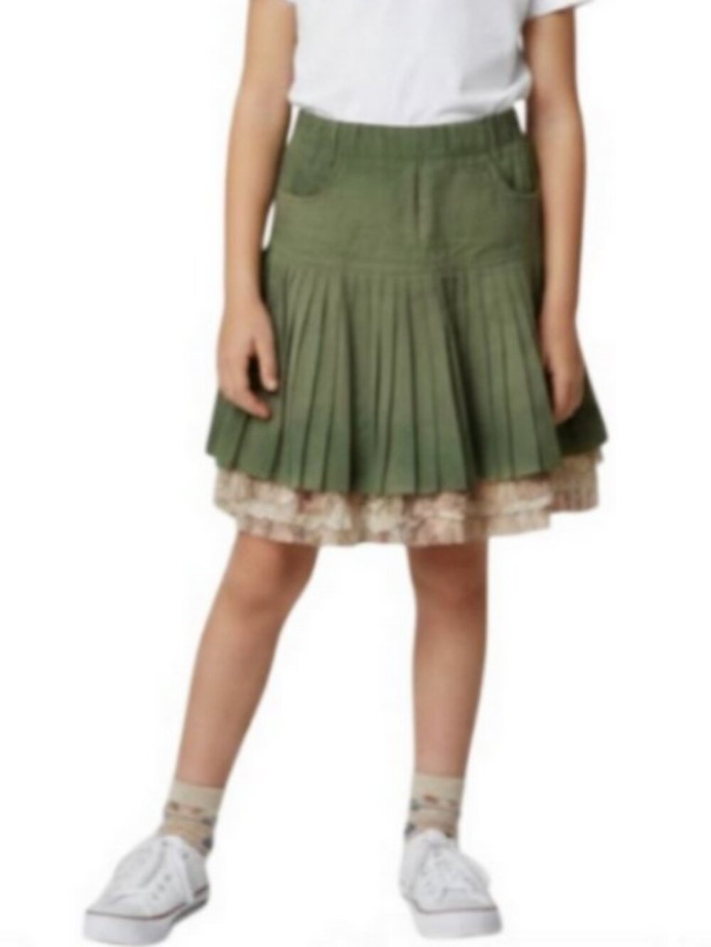 Verde & Mela Girls Floral Frill Pleated Lined Skirt Size 9 Made in Italy NWT